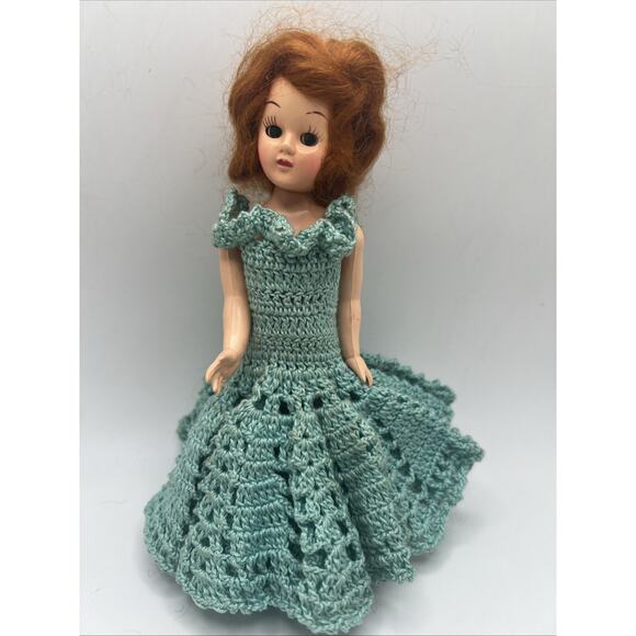 Beautiful! Vintage 8" Doll Red Hair W/ hand crocheted Dress 1960s-1970s - Picture 1 of 6